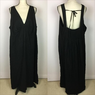 #ad Old Navy Maxi Dress 3X Womans Plus Black Linen Blend Sleeveless V Neck Smock $31.99
