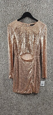 #ad City Triangles Blush Pink Long Sleeve Party Dress Cut Out Stomach Sequins Size 5 $22.49