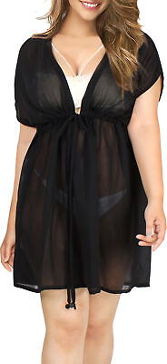 #ad LA LEELA Kimono Cover up Plus size Beach Dress swim Black H904 OSFM 14 24 L 3X $24.29