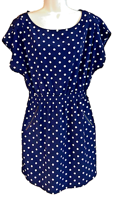 #ad American Eagle Women’s Dolman Sleeve Polka Dot Navy Blue Dress Faux Pocket Large $13.00