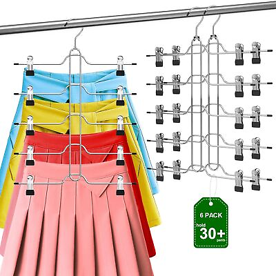 #ad Pants Skirt Hangers Space Saving 6 Pack Skirt Hangers with Clips 5 Tier Pan... $32.54