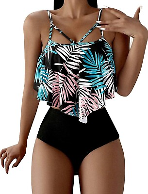 #ad Women#x27;s Two Piece Swimsuit Tummy Control Bathing Suit Floral Ruffled Flounce S $5.59