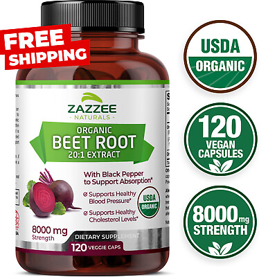 #ad USDA Organic Extra Strength Beet Root 20:1 Extract 8000 mg Strength 120 Capsules $22.97