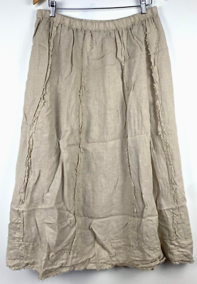 #ad Russ Berens Linen Skirt Womens XL Beige Elastic Waist Long Maxi Beige Skirt USA $18.00
