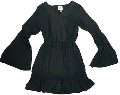 #ad KNOX ROSE V Neck Lace Boho Dress Long Bell Sleeves Black XS 47 20 $21.20