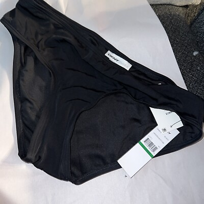 #ad DKNY Womens Hipster Bikini Bottom Black Size Large $15.00