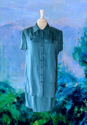 #ad LIZ CLAIBORNE Green Skirt Suit Dress SILKY SOFT Blazer Jacket 2 Piece Set Sz 14 $29.99