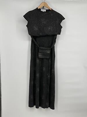 #ad Harlow 2 Piece Skirt Set Knit Black With Silver Sparkles Size Medium Petite Belt $19.99