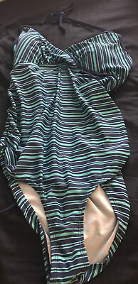Motherhood Maternity Swimsuit One Piece Halter Striped Navy Blue Tie Back Size M $10.40