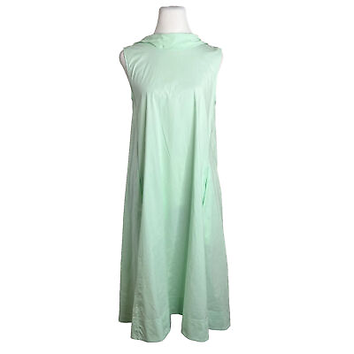 #ad COS Midi Dress 10 Sleeveless Trapeze Mint Green Pockets Cotton Sundress Loose $39.99