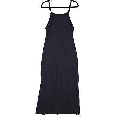 #ad Free People Beach Black Maxi Dress Cotton Tank Slit Medium Goth Boho Sleeveless $34.99