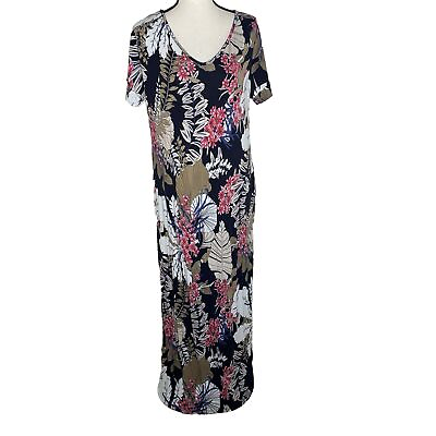 #ad Grecerelle Floral Maxi Dress Long Sleeve Women’s Large Side Pockets Relaxed Fit $9.99