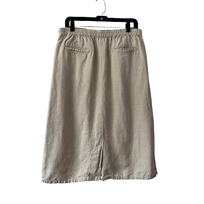 #ad L.L.Bean 100% linen classic fit straight midi skirt women size 12 beige A line $19.99