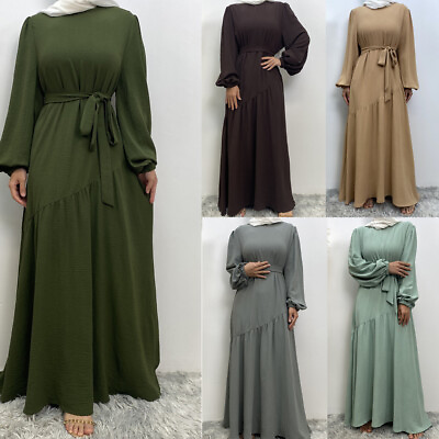 #ad Dubai Turkey Women Modest Party Gown Solid Color Muslim Long Maxi Dress Ramadan $42.29