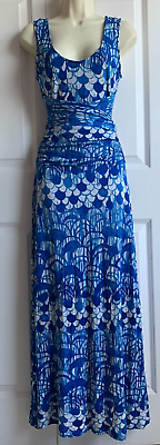 #ad Tracy Reese Sundress Long Sleeveless Blue Aqua Gray White Belted Lined S $61.74