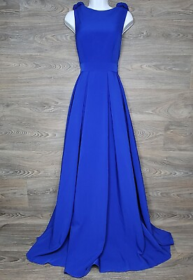 #ad Ieena for Mac duggal women#x27;s Maxi Evening Dress Size 4 Royal Blue Braided Straps $85.79