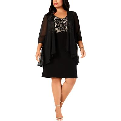 #ad Connected Apparel Womens Metallic Sheer Cocktail And Party Dress Plus BHFO 1584 $31.99