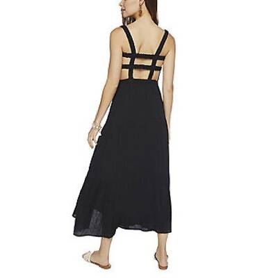 #ad Forever 21 Tiered Maxi Dress Strappy Back Black Size Small $28.00