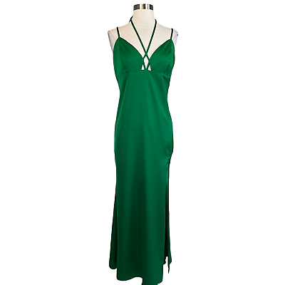 #ad Women#x27;s Cocktail Dress by AQUA Size XL Green Satin Strappy Backless A Line Midi $59.99