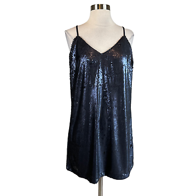 #ad Women#x27;s Cocktail Dress by AQUA Size Large Blue Sequined Sleeveless Mini Shift $49.99