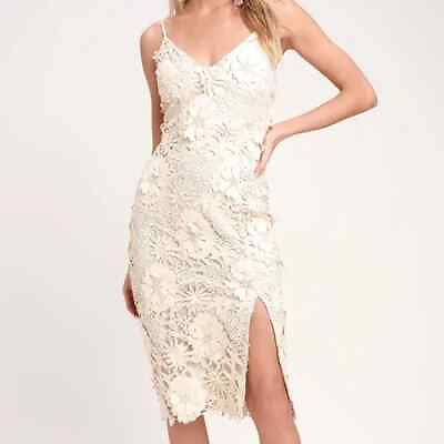 #ad Beautiful LULU’s quot;Steal Your Heartquot; Cream Crochet Lace Midi Cocktail Dress SM $33.25
