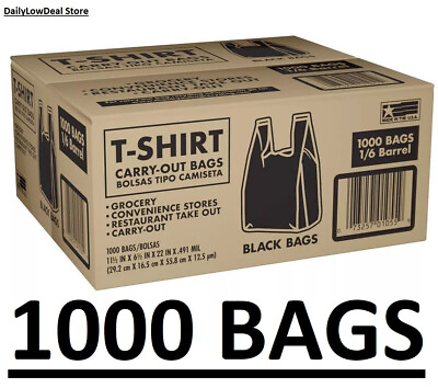 #ad 1000 Bags 1 6 Black 21 x 6.5 x 11.5 T Shirt Plastic Grocery Shopping Bag NEW $28.84