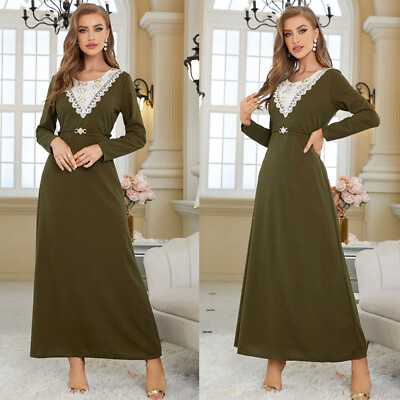 #ad Dubai Abaya Women Long Sleeve Dress Kaftan Muslim Robe Dress Gown Arab Cocktail $30.07
