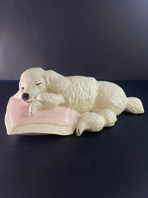 #ad Vintage Ceramic Poodle Dog Resting on Pillow Figurine – Very Sweet 010924 $24.99