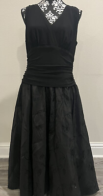 #ad NWOT S.I.Fashions Women#x27;s Black 3D Floral Embellished A Line Cocktail Dress 14 $55.00