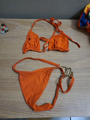 #ad Super Skimpy Orange Bikini Swimsuit Size Small $14.99