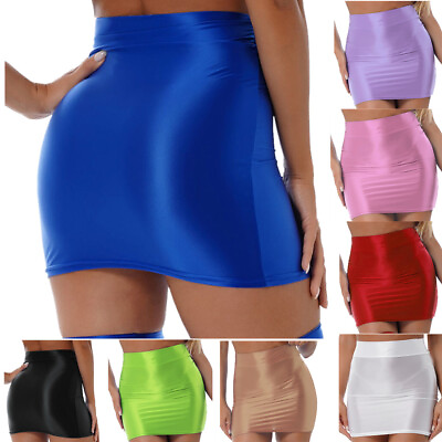 Women#x27;s Shiny Glossy Mini Pencil Skirt Sexy Bodycon High Waist Skirts Clubwear $8.50