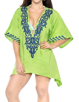 LA LEELA Women#x27;s Plus Size Casual Beach Cover Ups Swimwear US 8 16W Green H595 $17.99