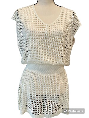 #ad Ladies Crochet Knit Bathing Suit Cover Up Ivory OS $7.00
