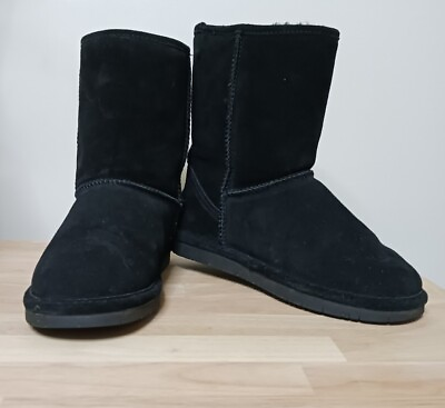 Bearpaw 608W Emma Womens Boots size 10 Black Suede Sheepskin Lined $20.00
