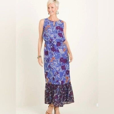 #ad Chico#x27;s blue floral print maxi dress size 14 $38.00