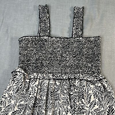 #ad Entro Romper Womens Large Maxi Length Smocked Tank Black White Floral $22.00