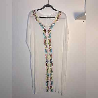 #ad Women’s swim coverup white embroidered boho swimsuit pool lounge outfit $19.00