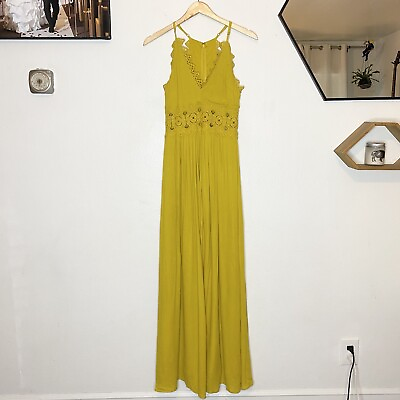 Lulu’s This Is Love Yellow Maxi Dress with Cut Out Sections V Neck Size Small $28.00