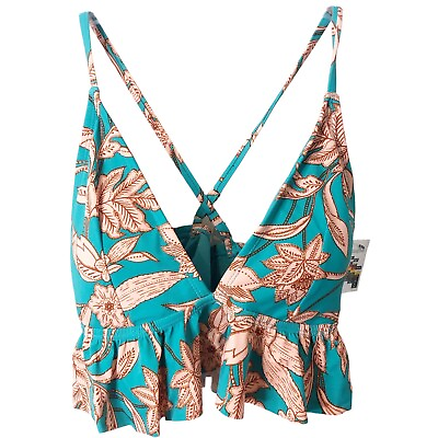 #ad Time And Tru NWT Teal Floral Crisscross Back Ruffle Padded Bikini Top Large $14.99