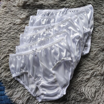 #ad 6 White Bikini Size L Underwear Woman Light Nylon Premium Soft Silky Hip 34quot; 38quot; $33.00