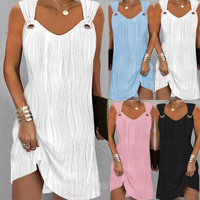 #ad Womens Holiday Casual Sleeveless Mini Tank Dress Lady Summer Beach Party Dresses $26.96