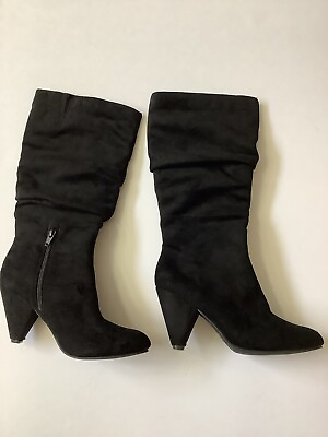 #ad Womens Black Faux Suede Leather Cuffed Boot With Heels Size 7M $10.00