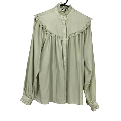 Sears Womens Ivory Ruffled Long Sleeves Button Front Casual Shirt Size 16 $8.49