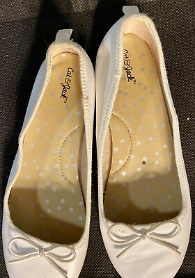 #ad #ad Girls White Iridescent Flat Size 2 Cat And Jack Shoes Kids Polka Dot Insole $9.99