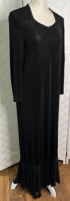 VTG Slinky Brand Black Maxi Dress Long Sleeve Women’s Med Stretchy Comfortable $13.30