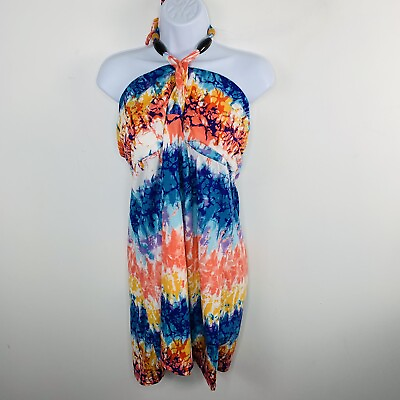 No Boundaries Junior Dress Sz XXL Blue Orange White Abstract Halter Dress KF29 $19.60