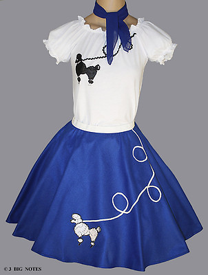 #ad 3 Pcs Blue 50#x27;s Poodle Skirt Outfit Girl Sizes Medium 789 Skirt W 20quot; 27quot; $40.95
