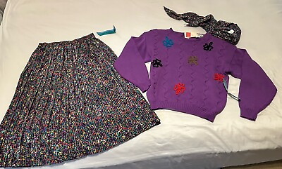#ad Andrea Gayle Petites VINTAGE 80’s Deadstock Purple Skirt Set Women’s Size PM NWT $14.99