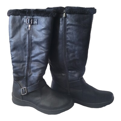 #ad Dream Pairs Women#x27;s Black RABBIT Faux Fur High Boots Sz 12 Practically New $19.99