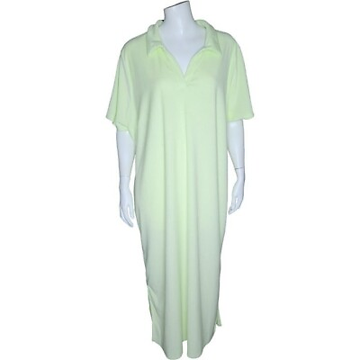 #ad Ava amp; Viv Womens 2X Lime Green Terry Cloth Maxi Collared Pullover Dress NWT $20.00